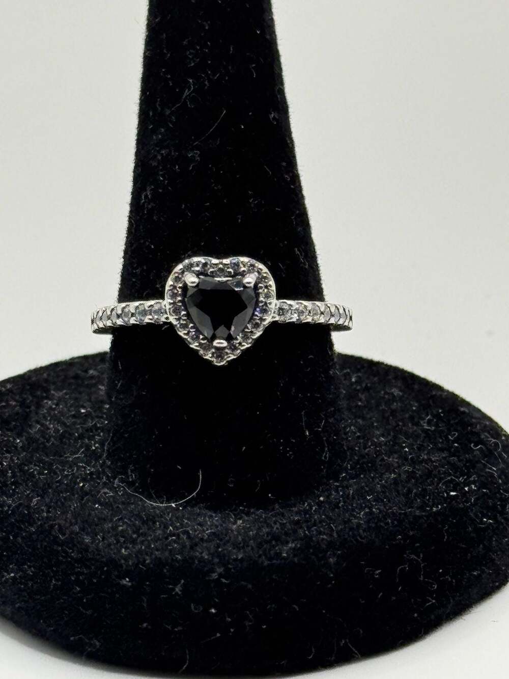 Pandora Elevated Black Heart Ring in Sterling Silver with Clear CZ